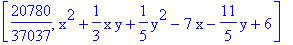 [20780/37037, x^2+1/3*x*y+1/5*y^2-7*x-11/5*y+6]